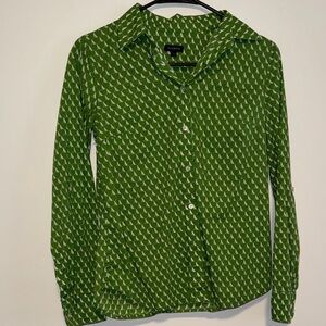 Talbots Green Dog Print Blouse